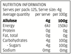 Nutrition information label for a food product with black text on a white background